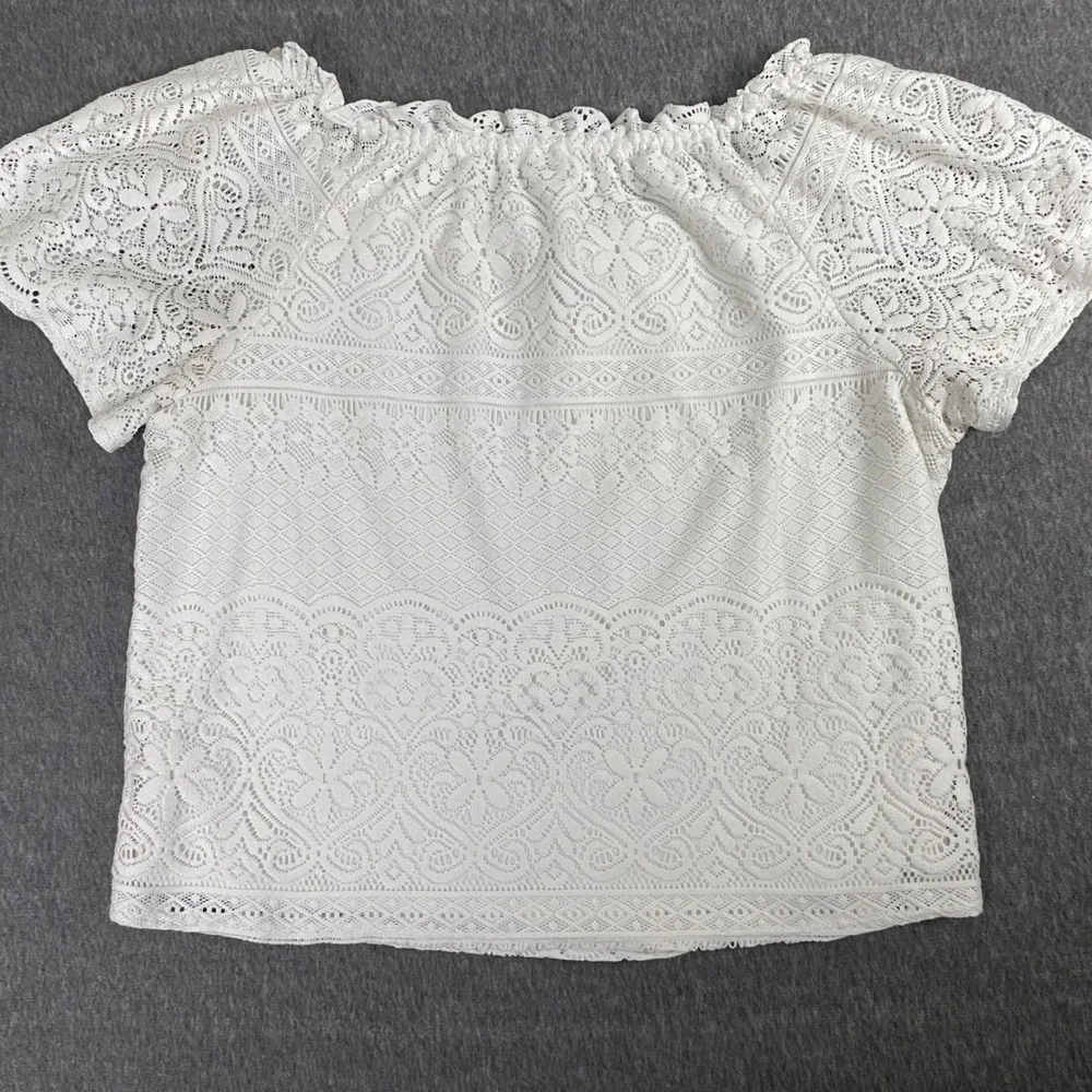 NY Collection Petite White Lace Peasant Blouse PXL Off Shoulder Short Sleeve Top